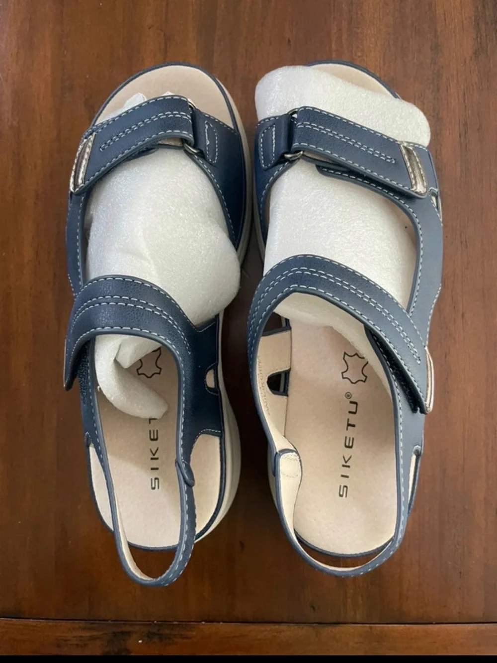 Siketus Navy Blue Women's Slingback Sandals with Adjustable Straps